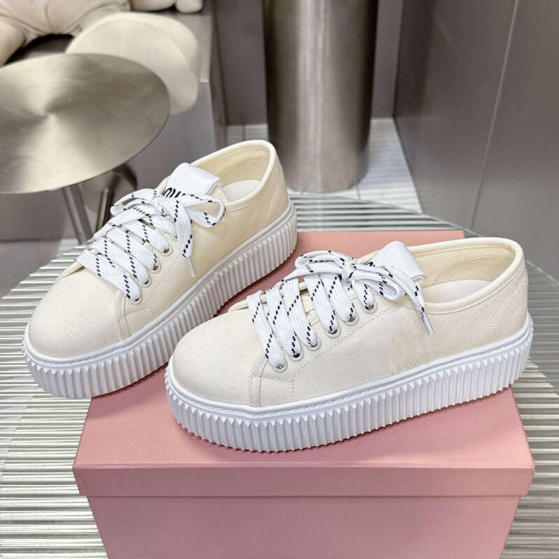Liu Haocun Same Style Versatile Casual Thick-Soled Height-Increasing Lace-Up Slip-On Lazy Closed-Toe Half Slippers Biscuit Canvas Shoes