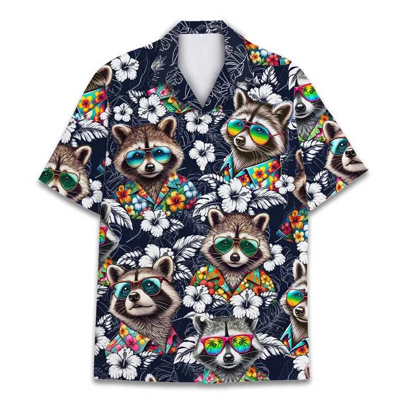 Interesting Raccoon 3D Printed Mens Hawaiian Casual Short Sleeve Collar Shirt Womens Childrens Summer Holiday Short Sleeve Shirt X250410