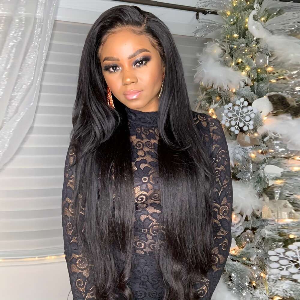 13X4 Frontal Wig Brazilian Virgin Remy Human Hair - 180% Density Kinky To Yaki Straight 'S Hair, Transparent Lace With Natural Hairline, Full Vol