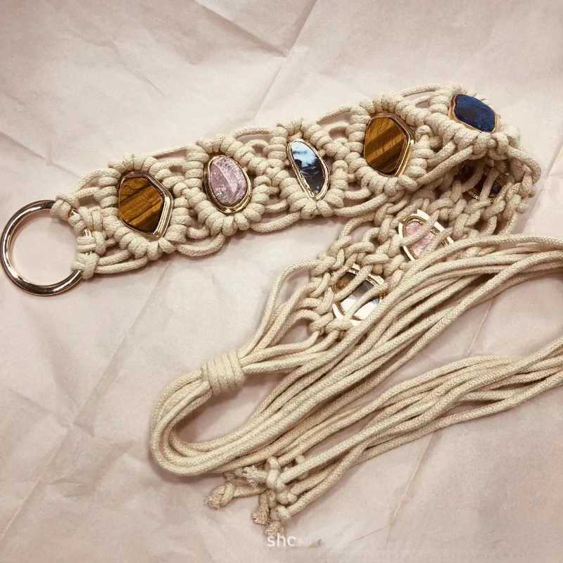 Weaving style woven tassel belt knot decoration waist chain Bohemian girl waist thin rope belt dress accessories X250410