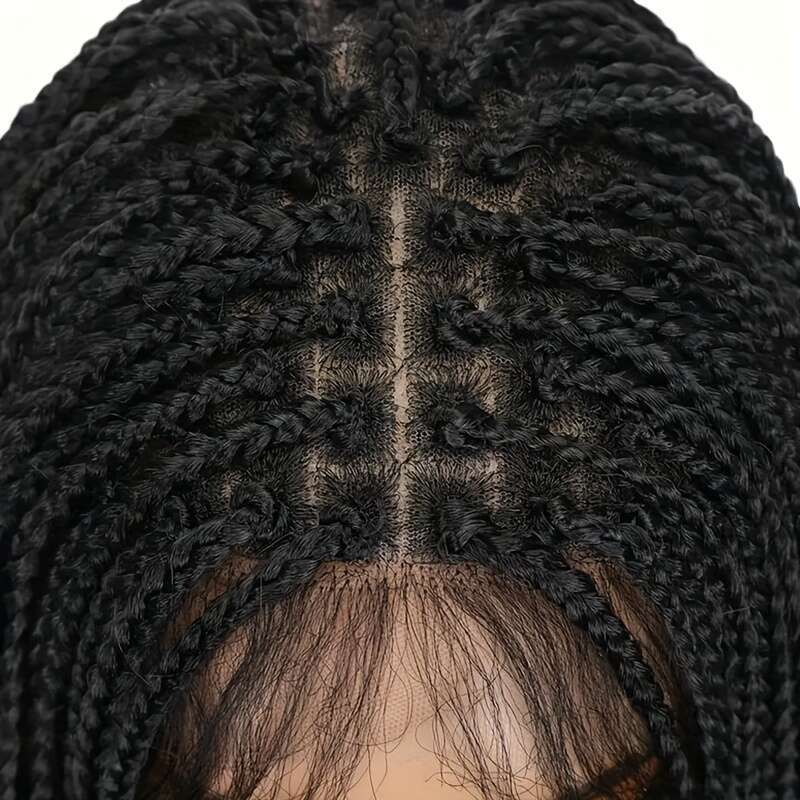36-Inch Full Lace Braided Wig - Knot-Free Box Braided, Easy To Wear, High-Temperature Fiber, Straight Hair, Elegant Style, For All Occasions