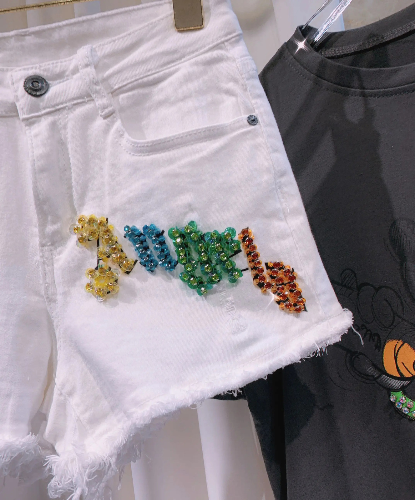Trend Summer Shorts for Women Elastic and Comfortable High Waist Color Diamond Weight Loss White Denim Shorts 250410