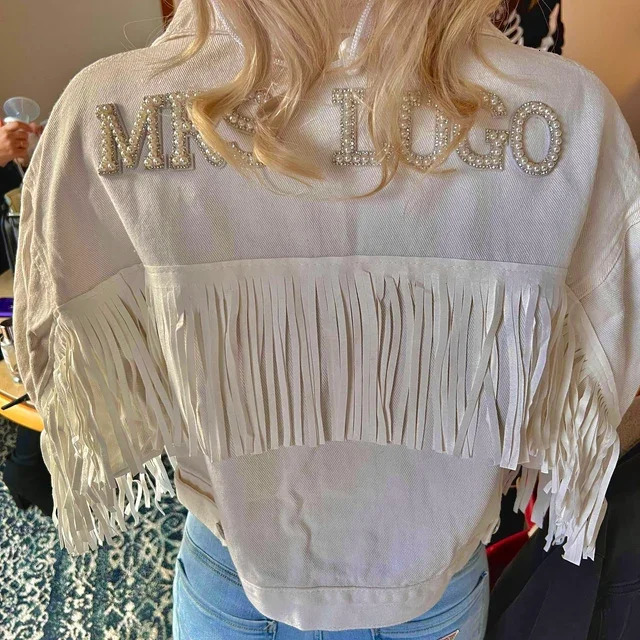White Edge Womens Personalized Pearl Denim Jacket Nashville Singles Party Customized Name Wedding Jacket Wife Bride Gift 250409