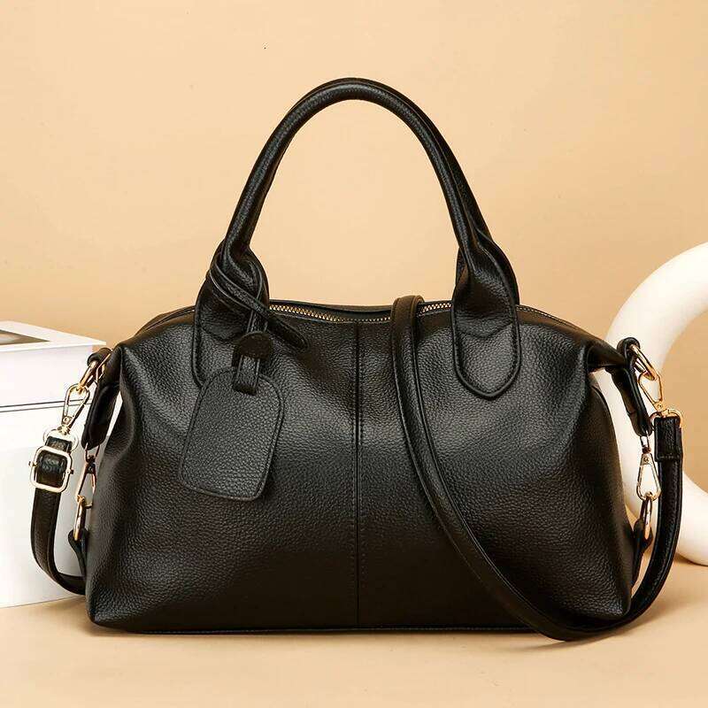 Genuine Brand Soft Leather Shoulder For Women Casual Tote Bag Female Solid Color Purse Simple Design Handbag Commuting Sac