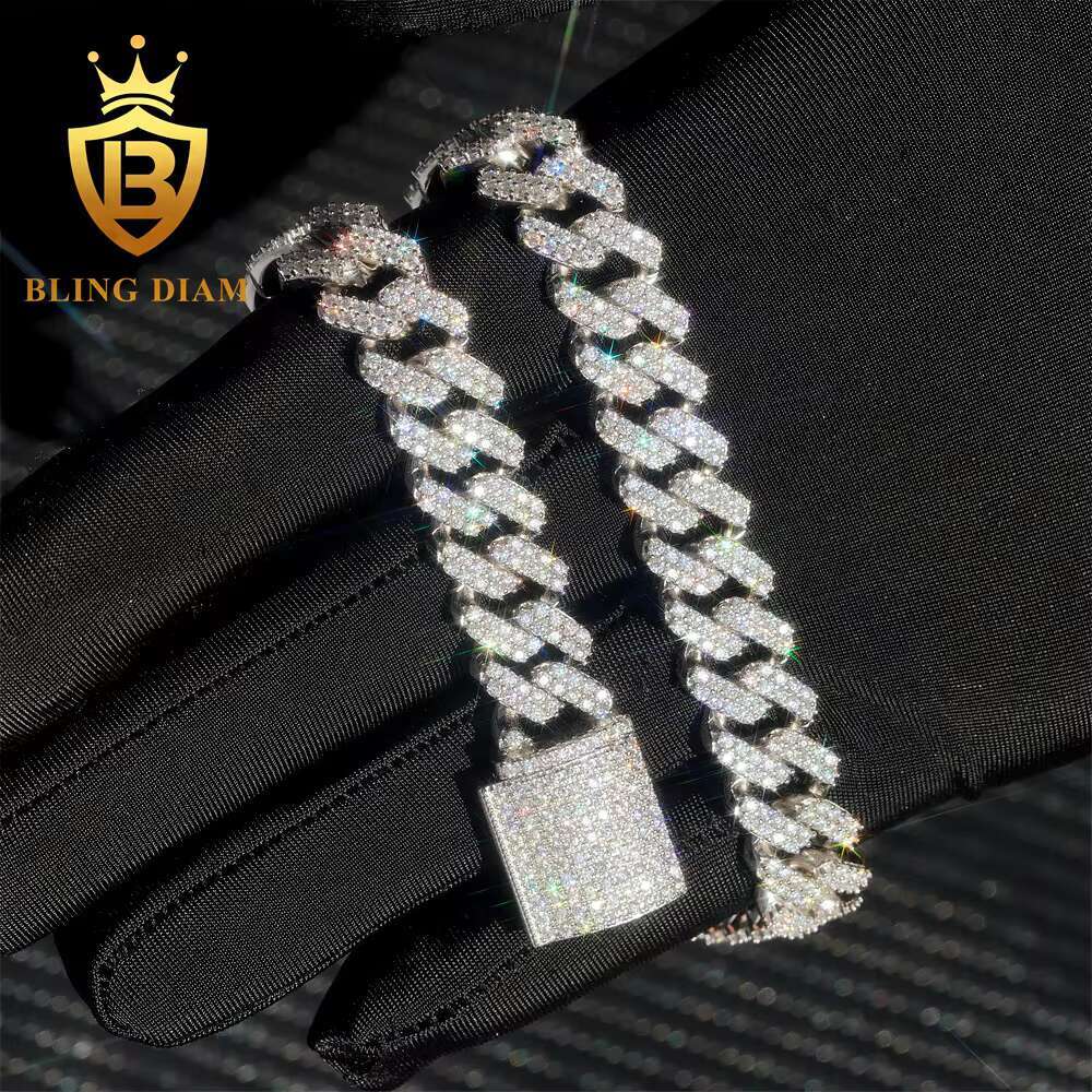 Hip Hop Classic Moissanite Diamond Necklace and Bracelet 925 Silver Cuban Link Passes Diamond Test