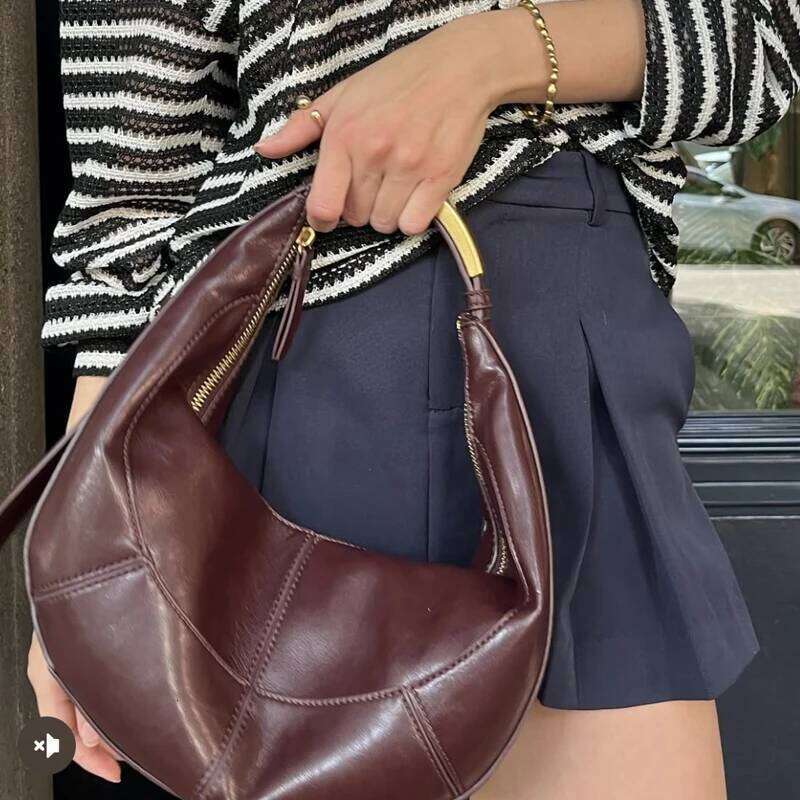 Small Vintage Half Moon Bags For Women Luxury Designer Handbags Purses 2025 New In PU Splicing Design Sequined Underarm Shoulder