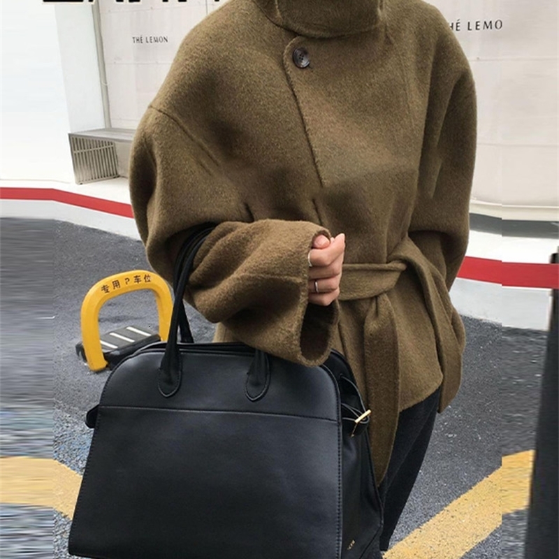 Woolen Solid Women Coat Fashion Belt Patchwork Lace Up Full Sleeve Lapel Lady Jacket Autumn Winter Female Loose Streetwear 251105