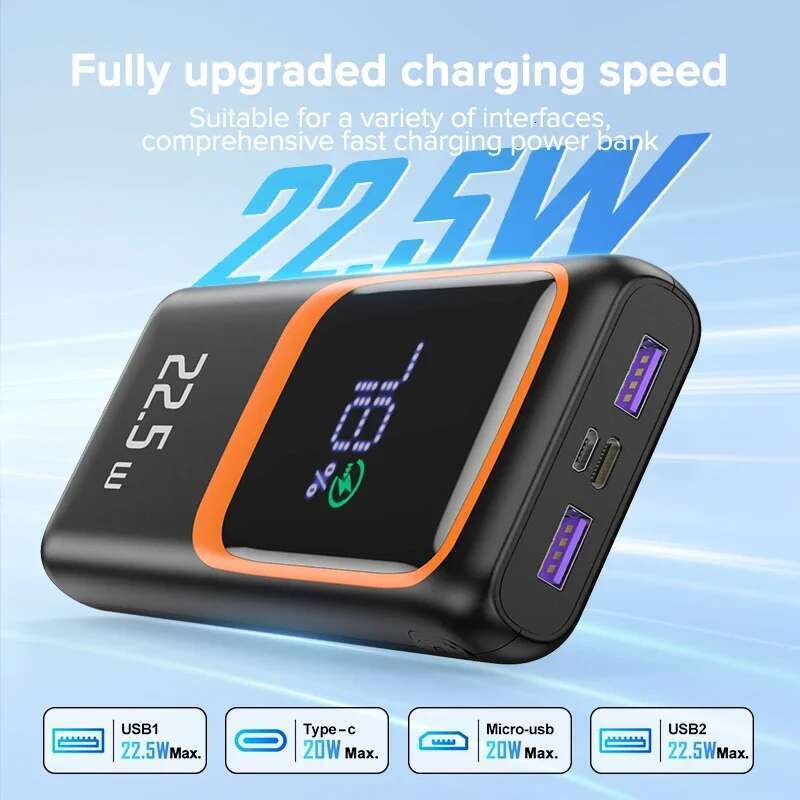 20000mAh Power Bank External Large Battery Capacity PD 22.5W Fast Charging Portable Charger For Phone Samsung Xiaomi