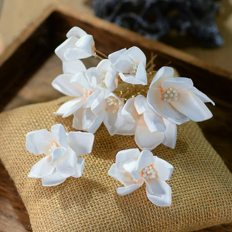 8 cute female floral bridal hair with earrings handmade hair clips wedding hair accessories 250409