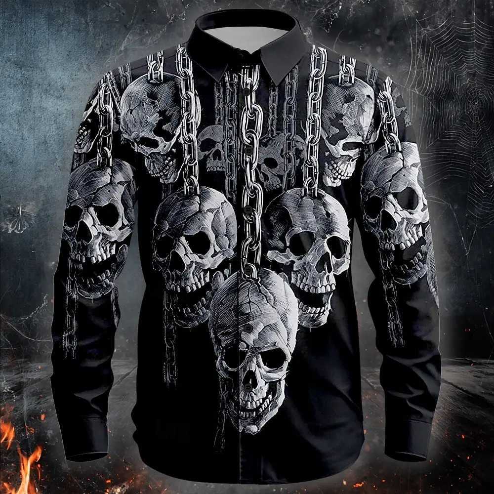 Halloween Costumes Mens Skulls Shirt Button Up Shirt Long Sleeve Casual Outdoor Vacation Daily Fall 3D Print Collared Shirts K251110