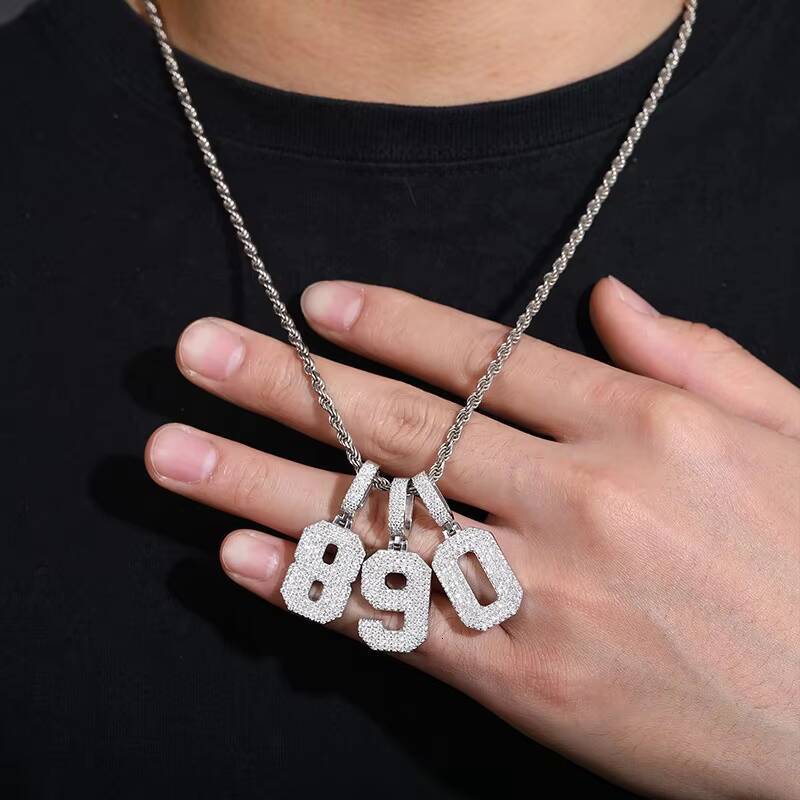 0-9 Lucky Numbers Moissanite Pendants Necklaces for Women 925 Silver Pendants Men Hip Hop Jewelry Fashion Birthday Gifts