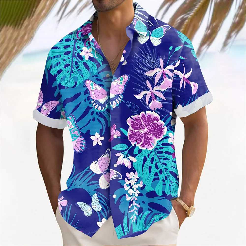 Factory printed mens Hawaiian beach shirt summer casual short sleeved lapel shirt holiday mens plus size mens clothing X2504101