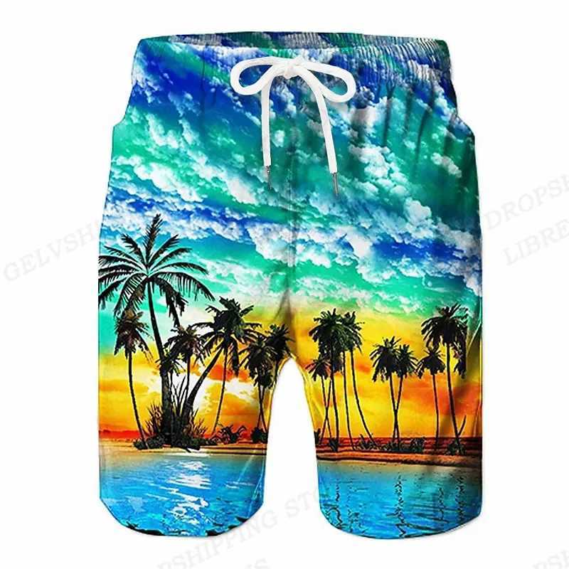Tropical Island y2k Beach Shorts Mens 3D Printed Surfboard Shorts Summer Hawaiian Swimsuit Pants Cool Ice ShortsW250410