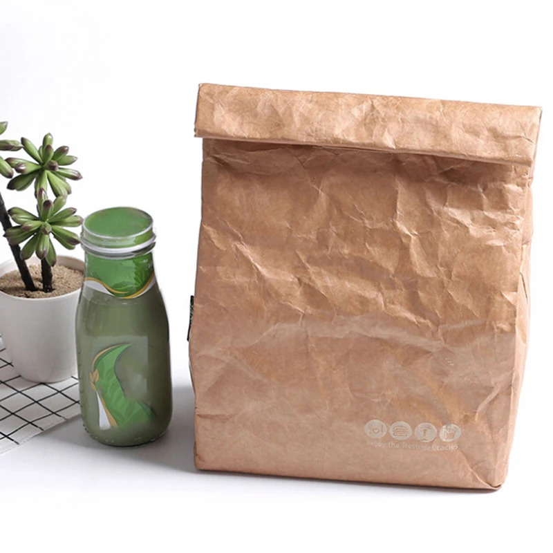 Brown paper lunch bag reusable insulated cooler with magnetic seal 250401