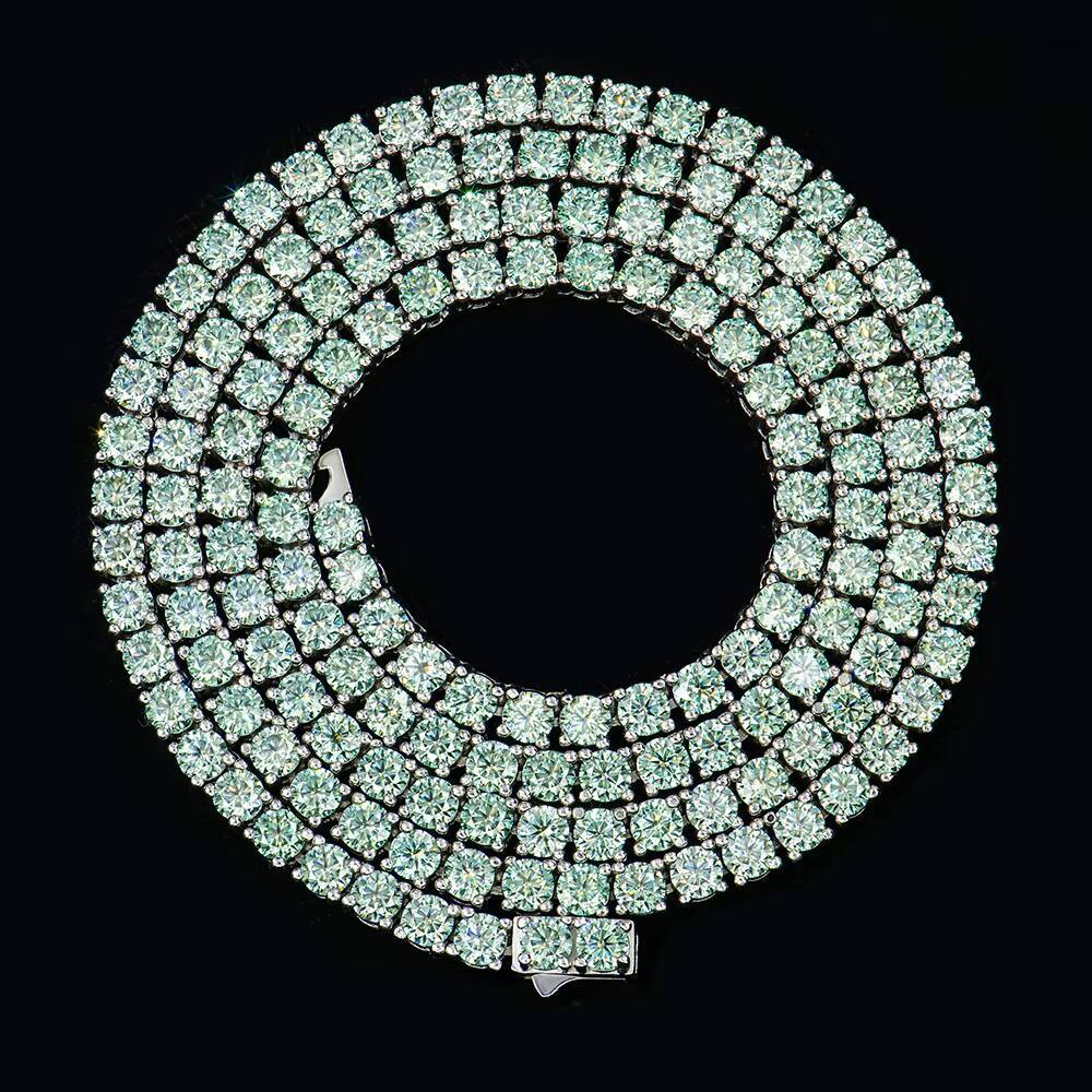 Hip Hop Real 925 Silver 100 Pass Diamond Jewelry 2mm 3mm 4mm 5mm 6mm Blue Green Moissanite Tennis Chain Necklace