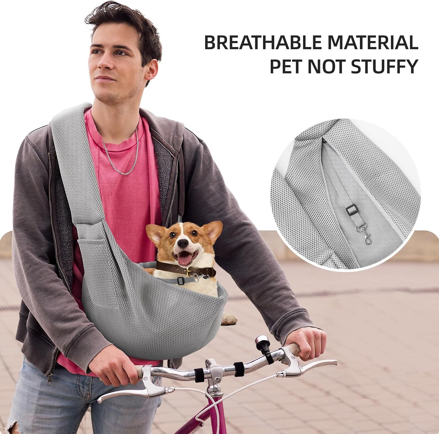 Dog Carrier Sling - Super Breathable Double sided Dog Handbag with Storage Bag, Travel Safety Chest Strap, Hands Free Dog Strap Strap, Used for Carryi