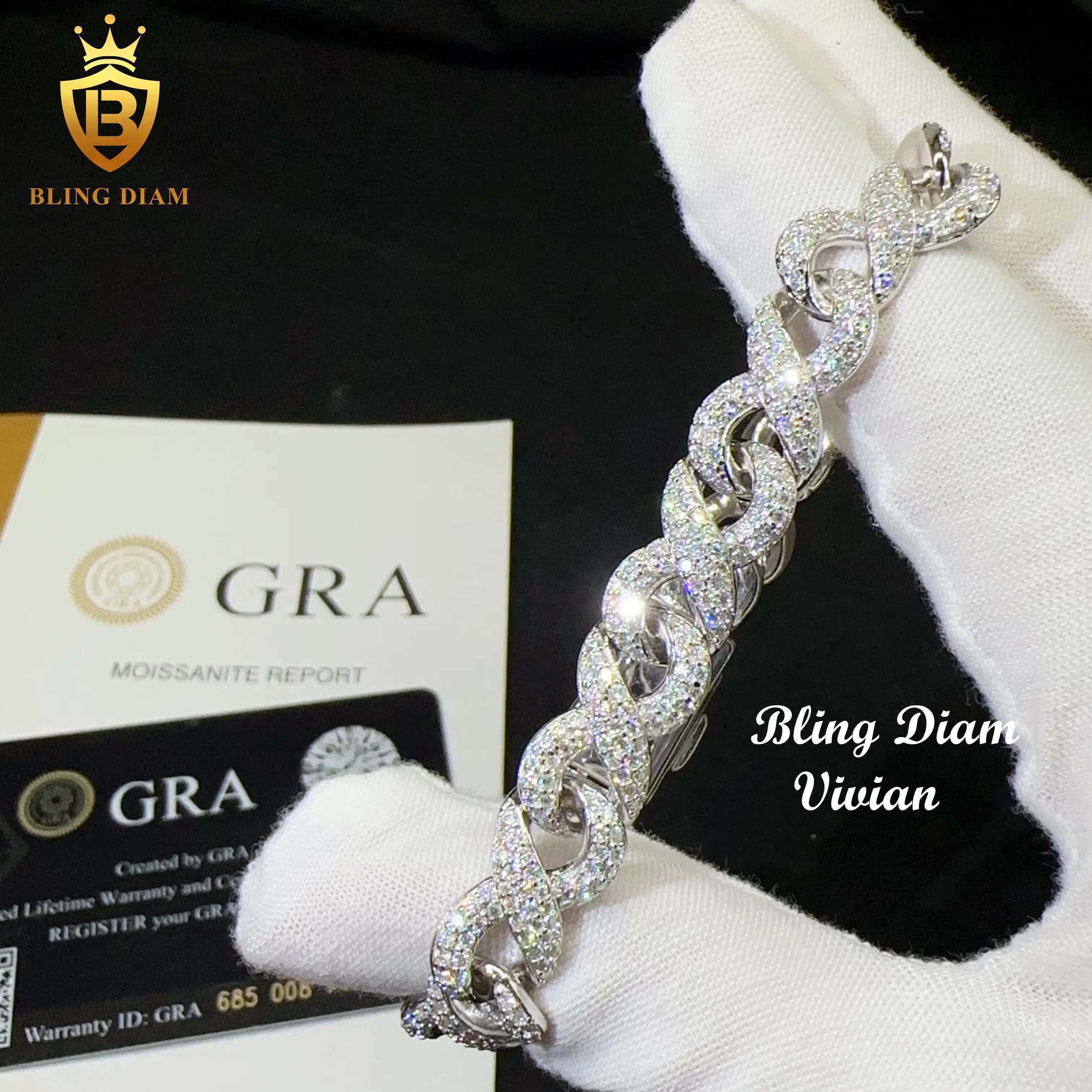 Iced Out Bracelet Hip Hop Bracelet Rose Gold Silver VVS Moissanite Diamond Iced Cuban Bracelet