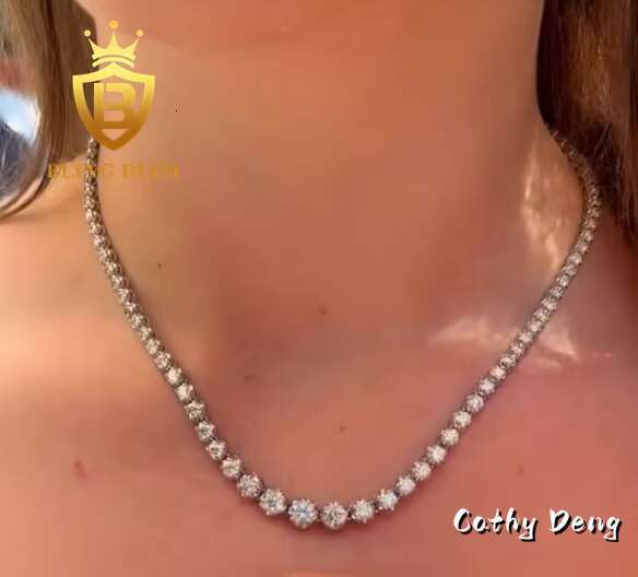 Fashion Design Small to Big 3 Prong Round Moissanite Tennis Chain S925 Sterling Silver Iced Out Moissanite Chocker Necklace