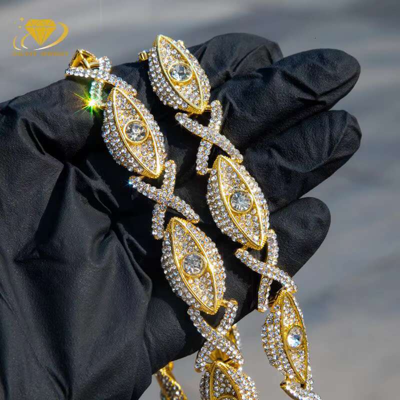 Moissanite Jewelry Gold Plated 15mm 925 Sterling Silver Vvs Moissanite Diamond Iced Out Infinity Evil Eye Cuban Link Bracelet