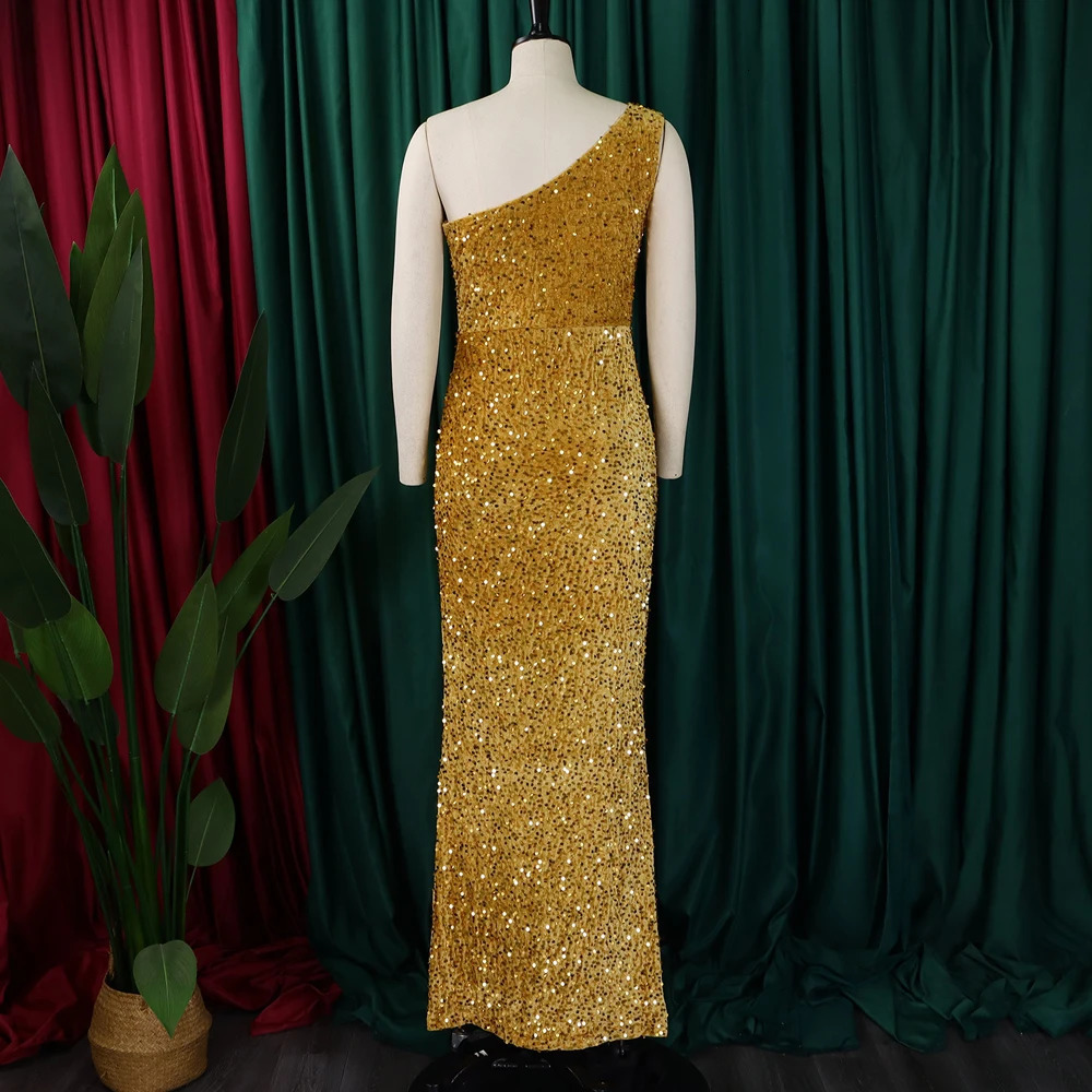 Red Black Blue Gold Yellow Sequin Dress Woman Evening Party Prom Elegant Long Party Dresses Clothes Club Costume Women 250409
