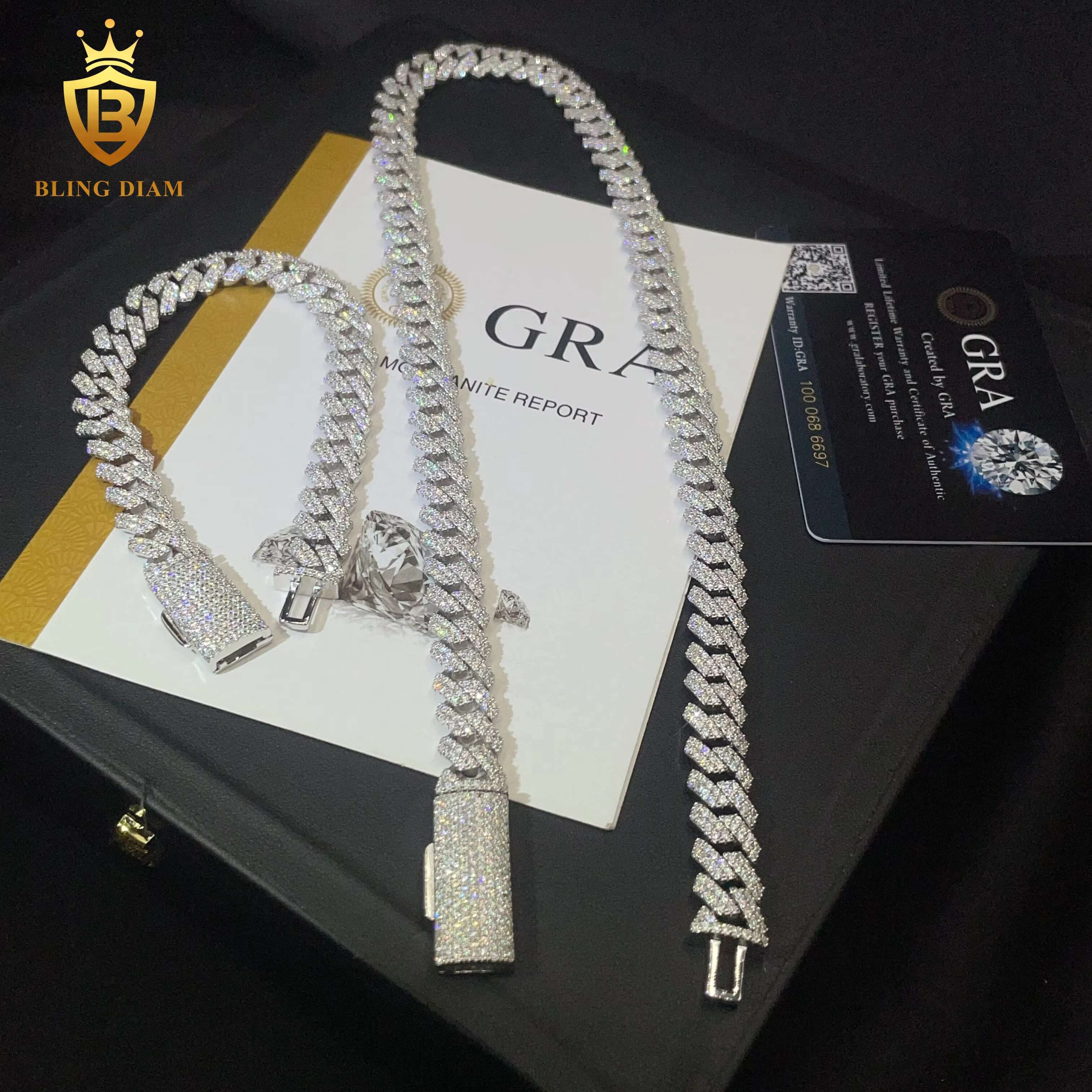 Trendy Wholesale 10MM VVS Diamond Cuban Link Chain 925 Silver Moissanite Men Miami Cuban Link