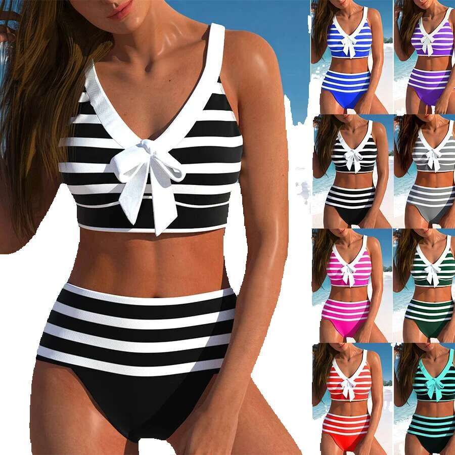Women's two-piece swimsuit, black and white print, sexy, lace up, casual, beach, new summer collection, S-6XL