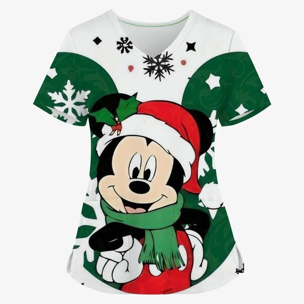 Ddmytues Christmas Mouse Surgical Clinical V-Neck, Women's Casual Simple Medical Dress, New F