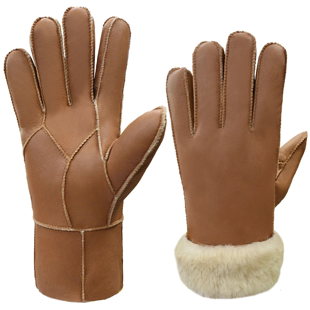 Classic Solid Color Winter Warm Sheepskin Fur Gloves Men Thickened Outdoor Motorcycle Riding Windproof And Leather Fur Gloves 251106