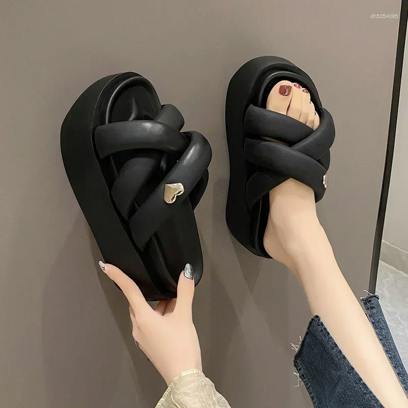 Sandals 2025 Chunky Women's Thick Bottom Wedge Heels Slides 8CM High Platform Casual Beach Flip Flops Woman