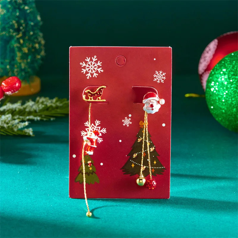 Santa Claus Long Tassel Dangle Earrings for Women Christmas Tree Snowflake Asymmetric Long Earring Year Fashion Jewelry 251031