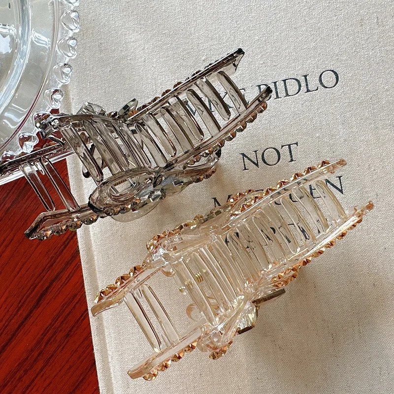 Elegant acrylic crystal bow clip sweet hair claws semi upward hair clip hair accessories cute shark clip perfect gift choice 250409