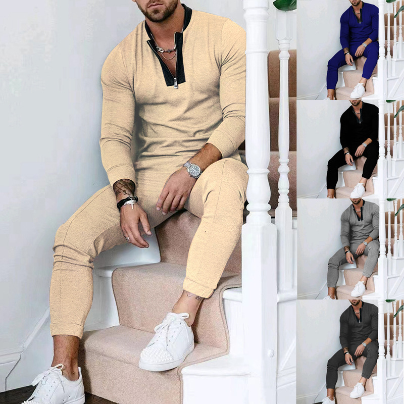 2024 Mens Spring and Autumn Wear Waffle Pants Hoodie Splicing Stand up Collar Zipper Sport Set