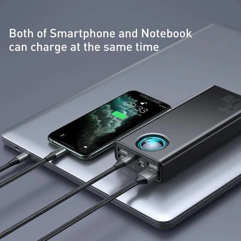 Baseus 65W 30000mAh Power Bank PD Quick Charge FCP SCP Powerbank Portable External Charger For Laptop Tablet phone