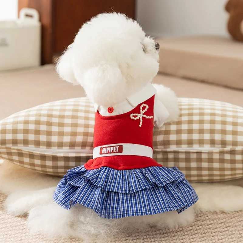 Luxury Plaid Dog Dress College Style Dog Clothes Autumn Warm Puppy Shirt Skirt Cute Bow Cat Princess Dress Chihuahua Pet Apparel J251110