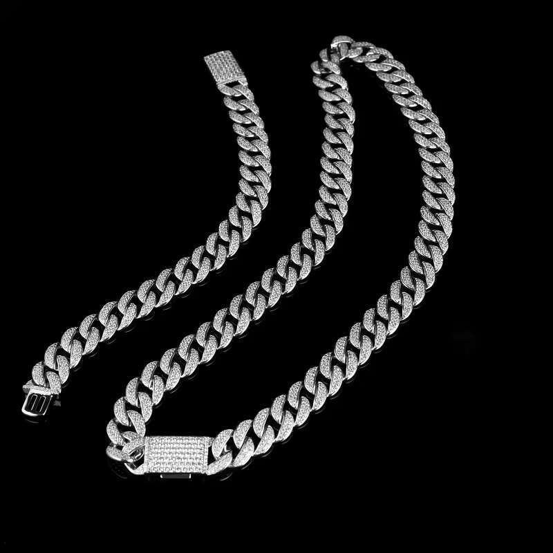 14K/Gold Plated Miami Cuban k Hip Hop Necklace Men's Moissanite Brass Figaro Style Party Zircon Chain