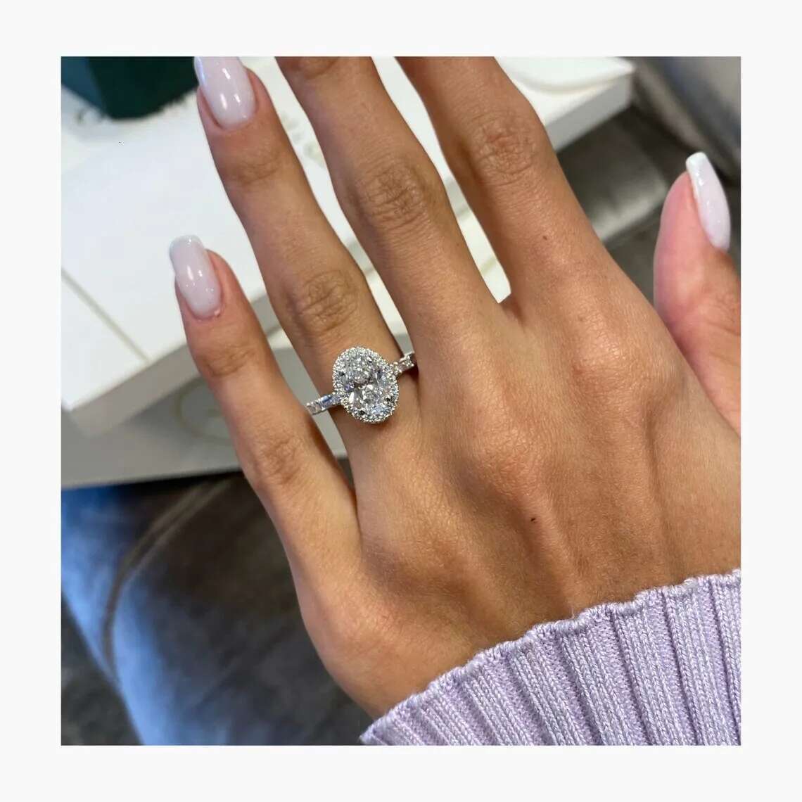 14K White Gold Oval Cut Lab Grown Diamond Engagement Ring 2 CT EF HPHT CVD Lab Diamond Engagement Ring Halo Ring IGI