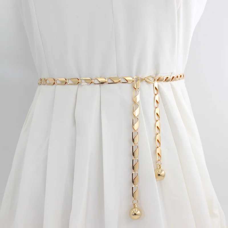 Metal Ball Pendant Waist Chain Text Thin Belt Gold Silver Long Girl Fem Belt Used for Dresses Leather Decorations Belts X250410