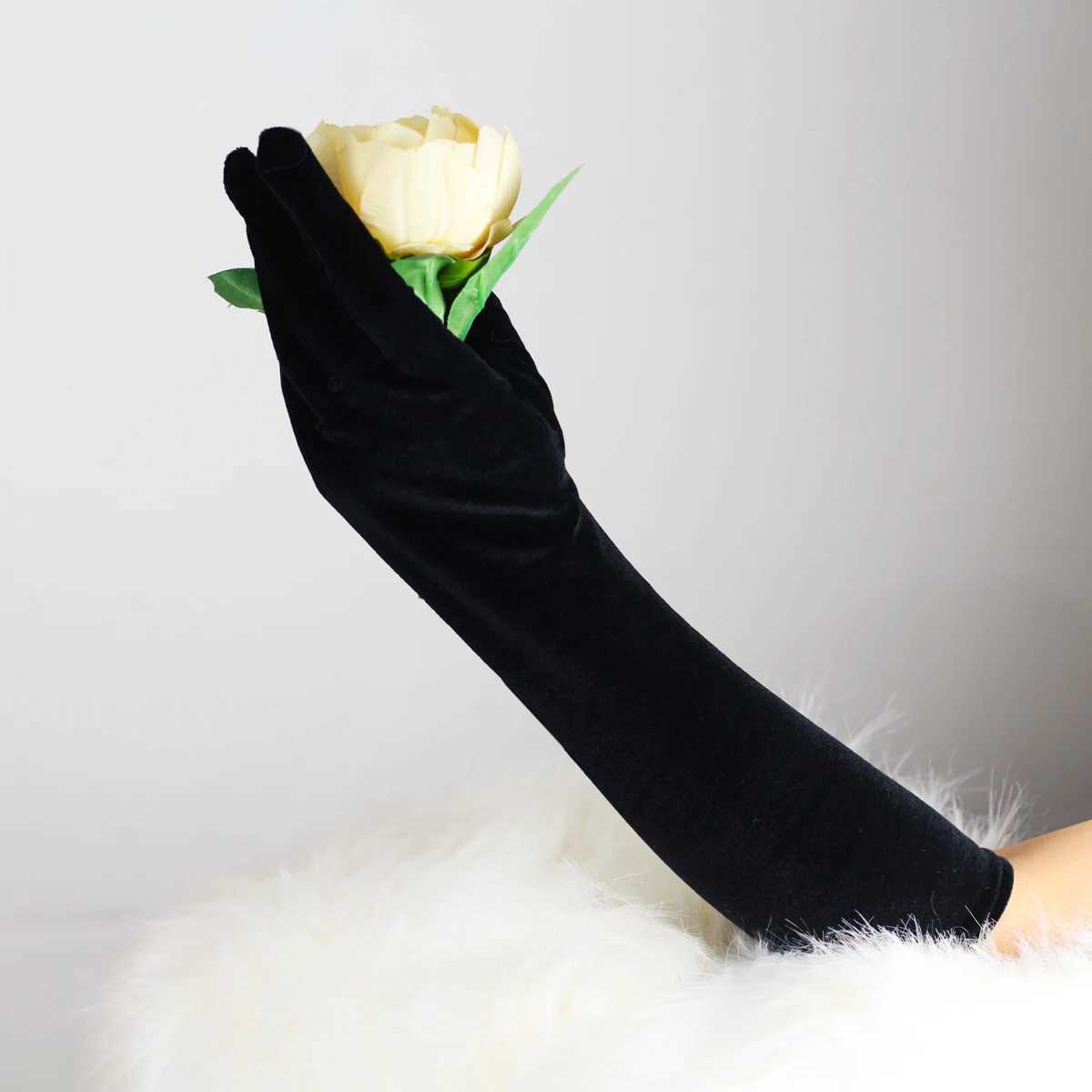 WG011-2 Elegant Wedding Bridal Black Long Gloves Elbow Length Velvet Finger Brides Bridesmaid Handmade Gloves L251110