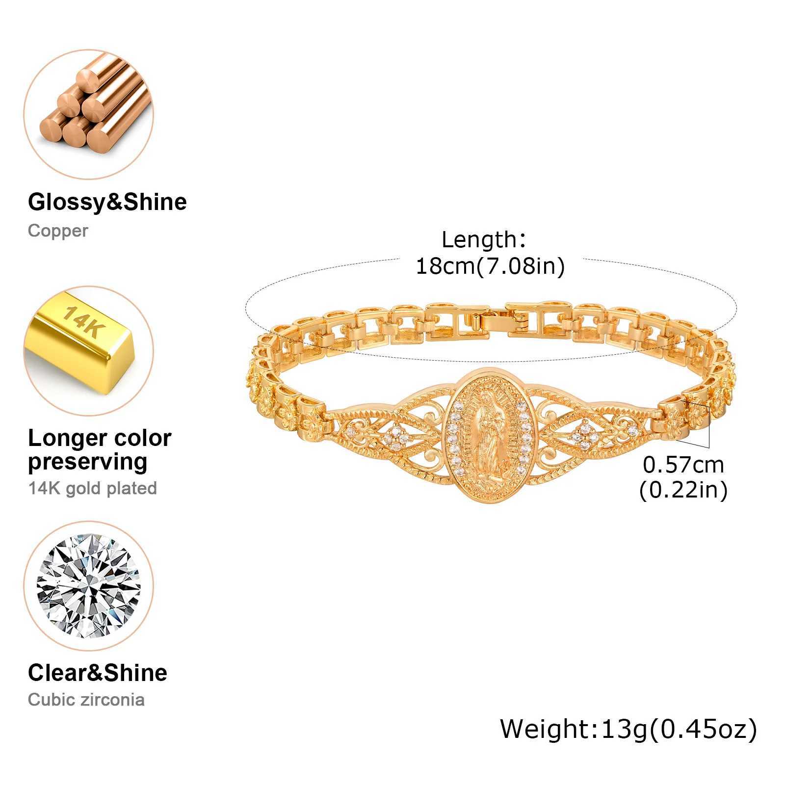 Vnox Catholic Bracelet for Women14k Gold Plated BraceletDainty Cubic Zirconia Religious Baptism Virgin Mary Bracelets GiftsT251110