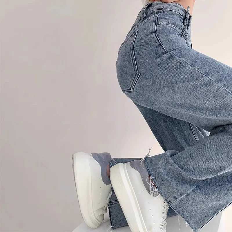 High-waisted Jeans Womens Loose-fit Straight-leg Trousers Draped Wide-leg Denim Pants C251110