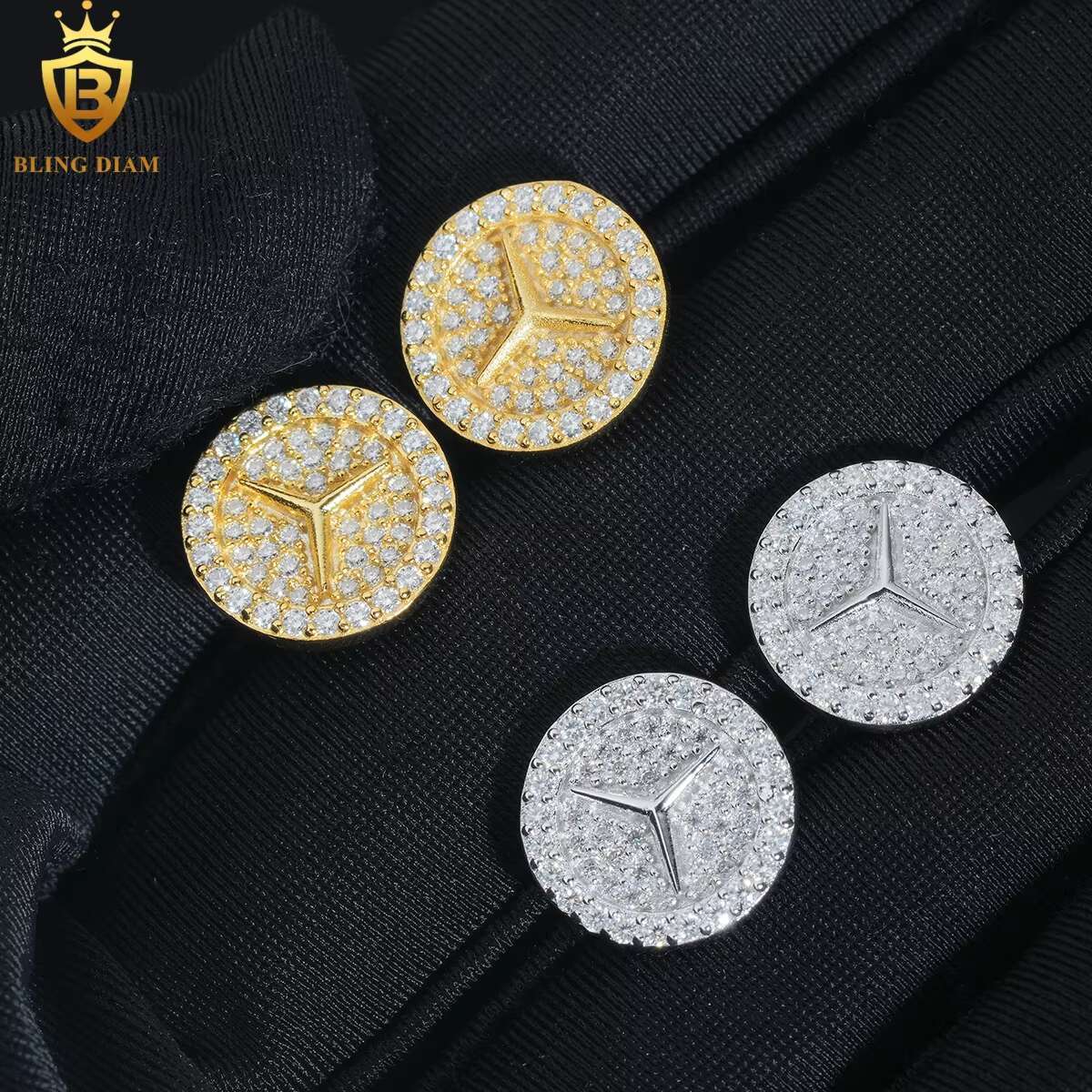 Fine Jewelry 925 Sterling Silver Gold Plated Vvs1 Moissanite Iced Out Drop Earrings Stud Fashion
