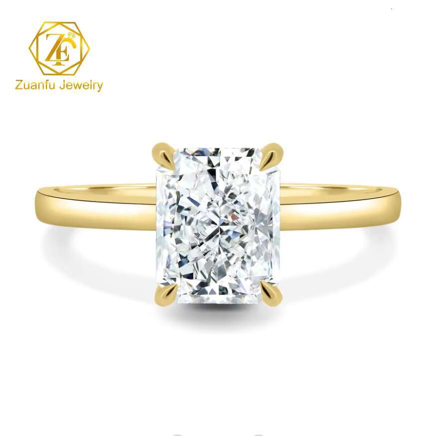 Custom Radiant Moissanite 4CT 8x10mm Ring 18k Rose Solid Gold Moissanite Diamond Mosan Ring for Women