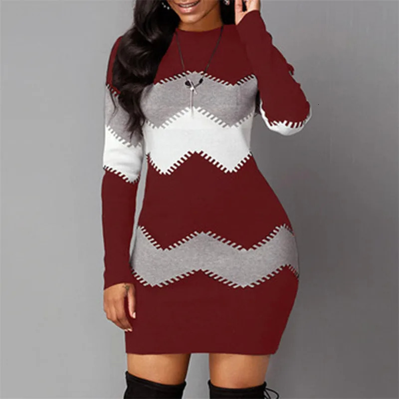 Women Elegant Patchwork Long Sleeve Warm Dress Autumn Winter Rib Knit Sweater Casual Turtleneck Pullover Mini Dresses 251110
