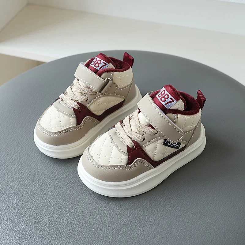 Autumn Winter Kids Shoes High Tops Boys Casual Sport Shoes Children Warm Fur Sneakers For Girls Pink BlackT251110