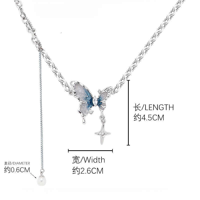 Cool Blue White Oil Drop Butterfly for Women, Light Luxury Niche Design Sense Collarbone Chain, Fresh and Sweet Necklace Wholesale