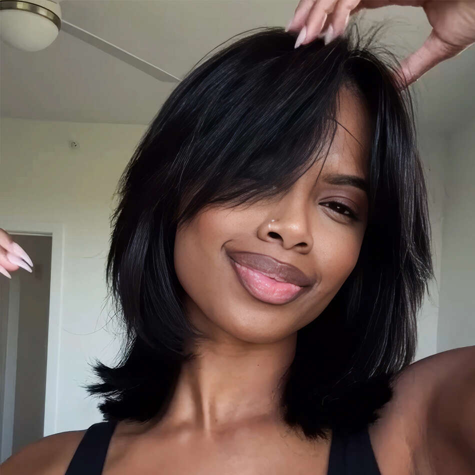 Women's Brazilian Virgin Human Hair Bob Wig - Glueless Front With HD Transparent Lace, 250% Density, Natural Brown/Blondered, Pre-Plucked Baby Ha