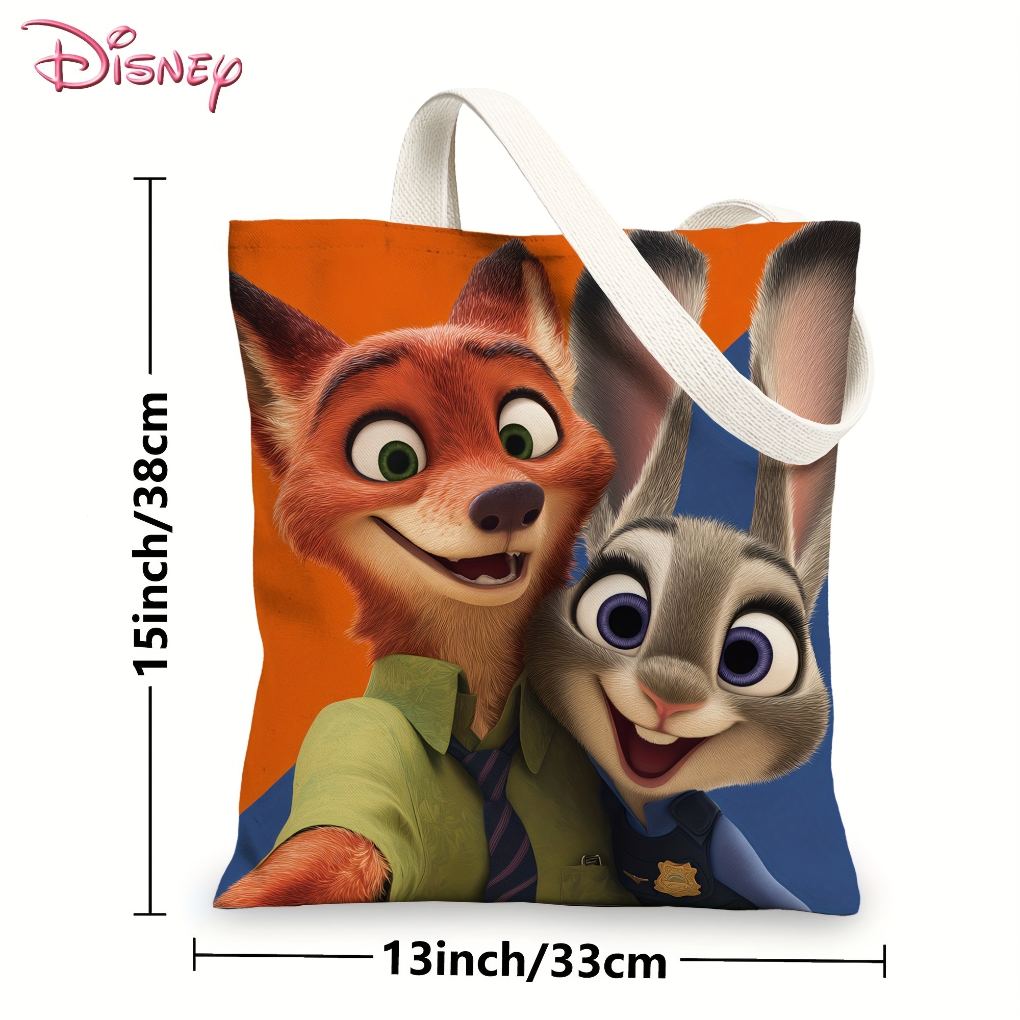Disney 1 Piece Zootopia Handbag Judy Hopps & Nick Wilde Print, Red Blue, Foldable Durable, Daily Use, Travel, Work, College - Suitable for Women and M