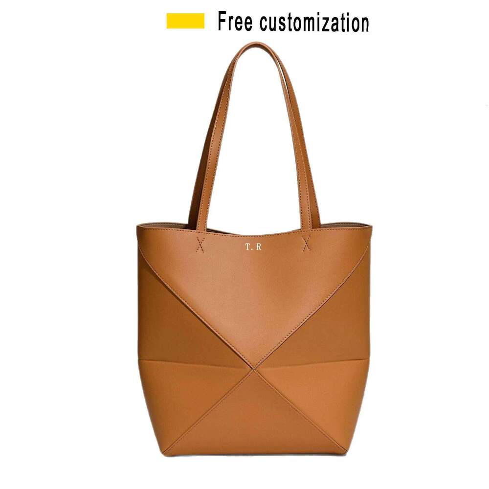 Cowhide Geometric Folding Tote New Niche Design Genuine Leather Large Capacity Handbag Color Block Women's Shoulder Bag St251110
