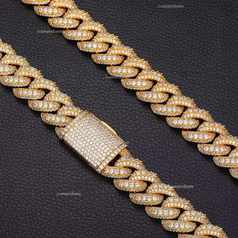High Quality Mens Hip Hop 15mm 18mm Iced Out Dia Moissanite Baguette Cuban Chain Necklace