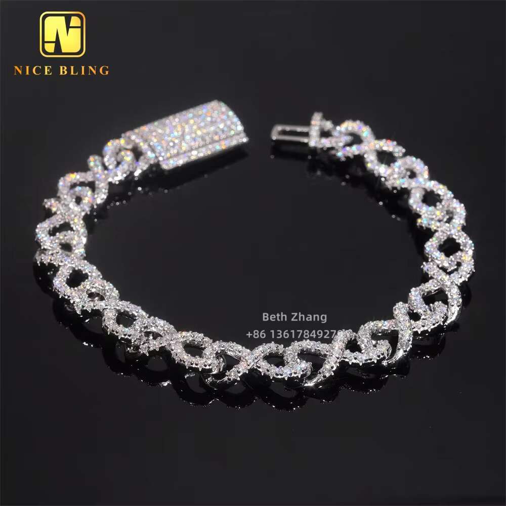 Fashionable VVS Moissanite Cuban Bracelet Hip Hop Jewelry 925 Silver Infinite Links 10MM Diamond Cuban Link Bracelet for Men